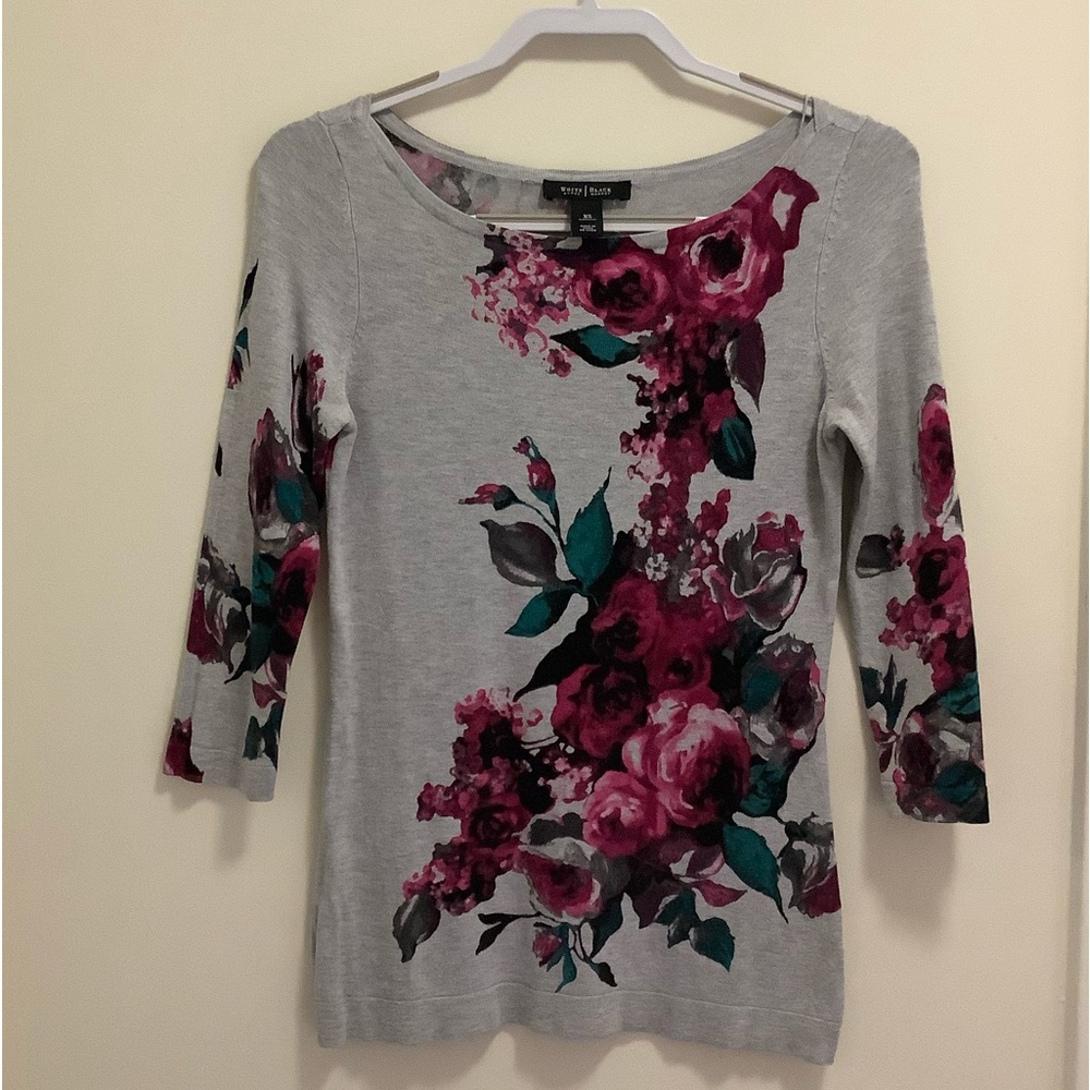 White House Black Market Gray Floral Sweater